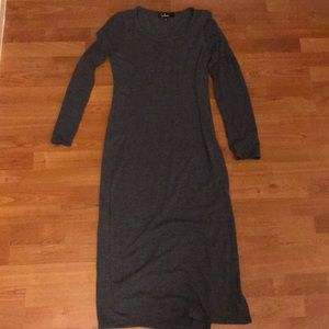 Dark Grey Long Sweater Dress with Sexy Side Slit